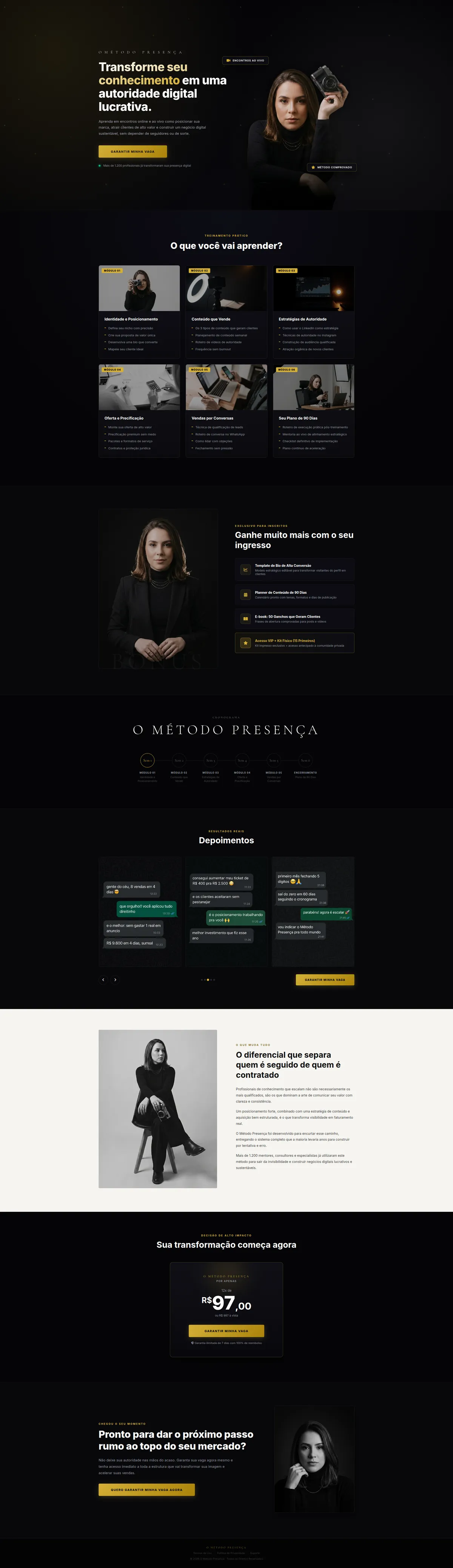 Método Presença, projeto de landing page